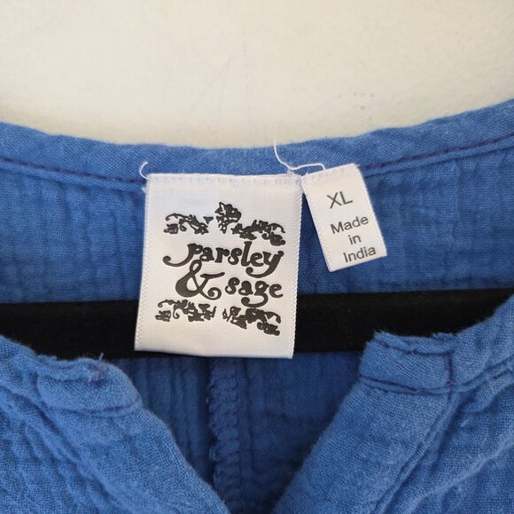 Parsley & Sage Blue Blouse Top Shirt Muslin Gauzy Cotton Boho Lagenlook Size XL - Picture 6 of 7